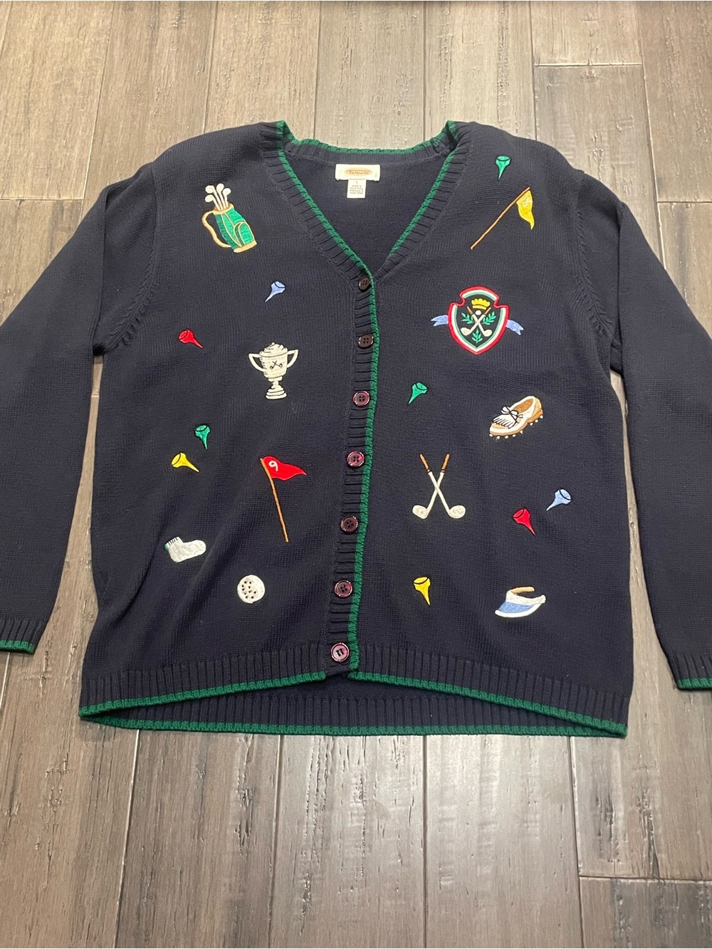 Vintage Talbots Golf Cardigan Sweater Women’s Large Embroidered Country Club